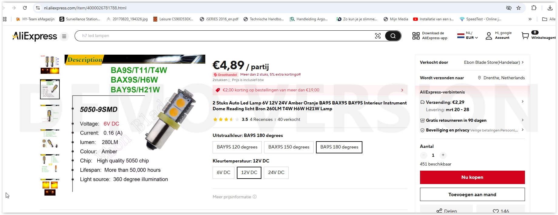 deze heb ik besteld in 6v voor traction en 12 v voor HY